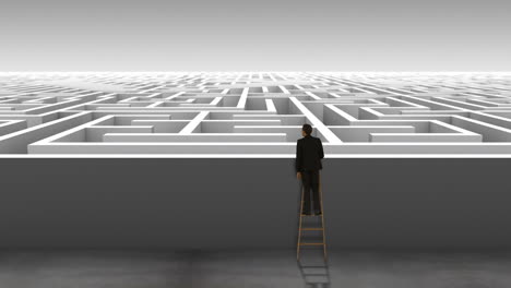 businessman on ladder looking at maze