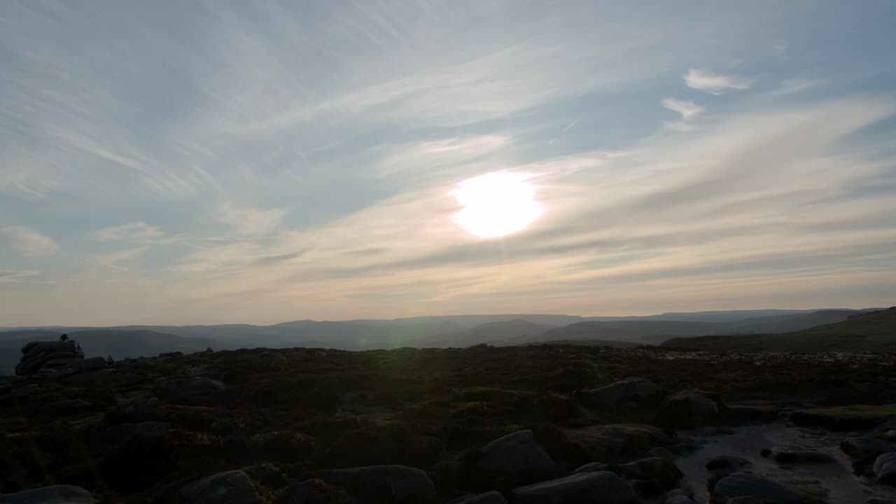 Sunset Time-Lapse of Stanage Edge, Peak District. Sun setting and cloud movement