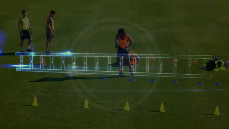 animación de la cadena de adn y procesamiento de datos sobre jugadores de fútbol