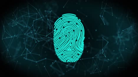 fingerprint scanner and security padlock icon against network of connections