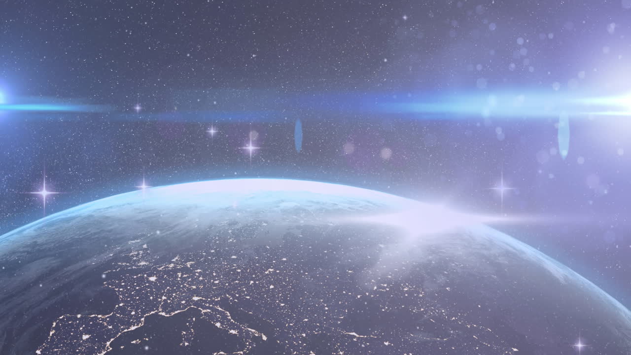 우주 에서 볼 수 있는 지구 위 의 반 ⁇ 이는 빛 의 반점 들 의 애니메이션