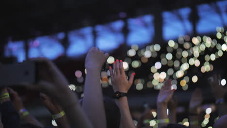 Fanáticos-De-La-Música-En-El-Concierto,-Gente-Aplaudiendo-Y-Haciendo-Videos-Con-El-Celular.