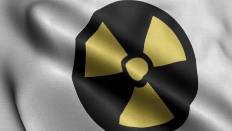 primer plano 4k bandera ondeante del logotipo nuclear en fondo blanco