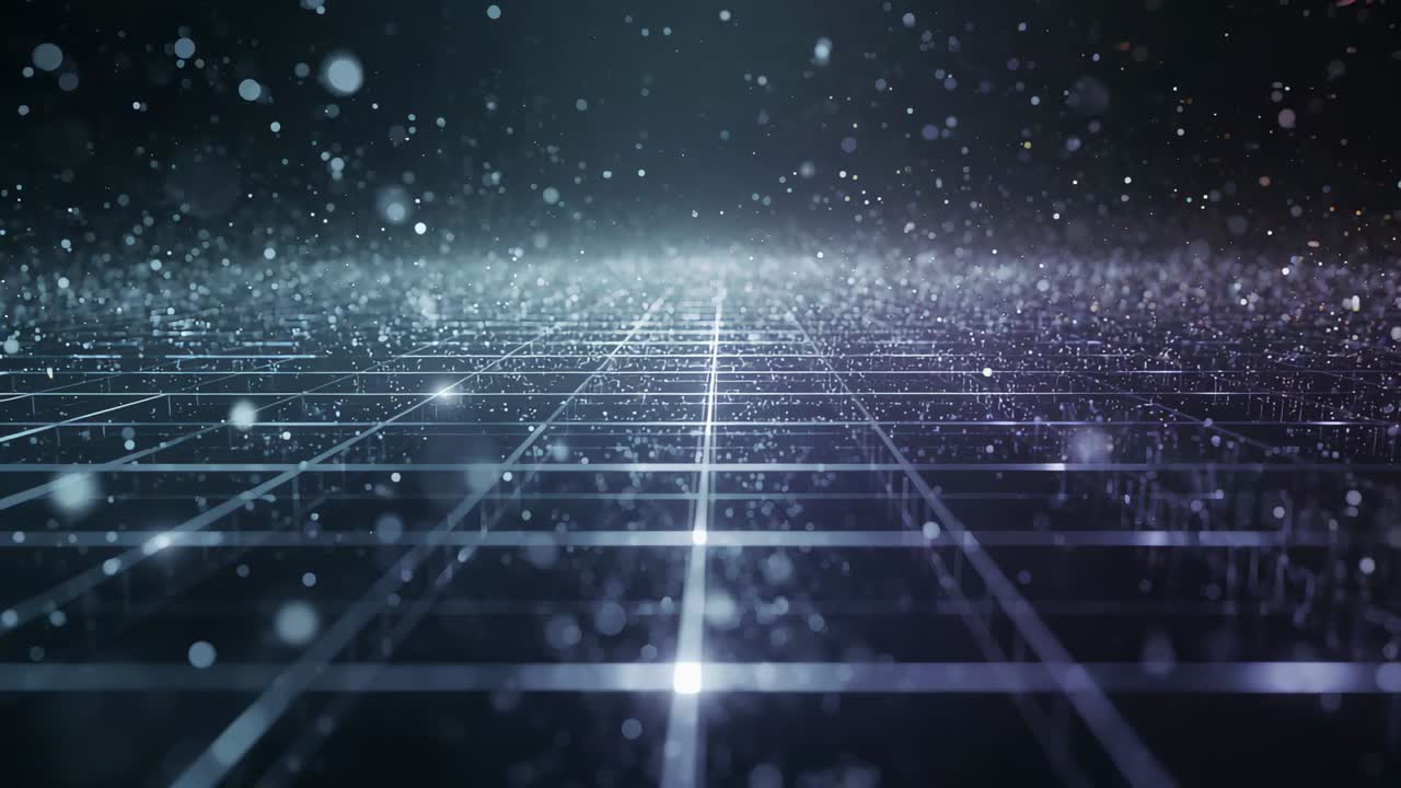 Frames starting grid plane and orbs drifting to horizon in virtual space, showing approach, flares