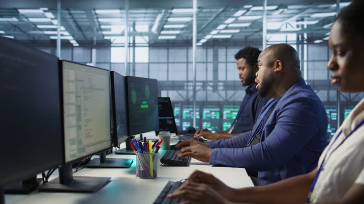 Diverse IT Team Working in a Server Room
