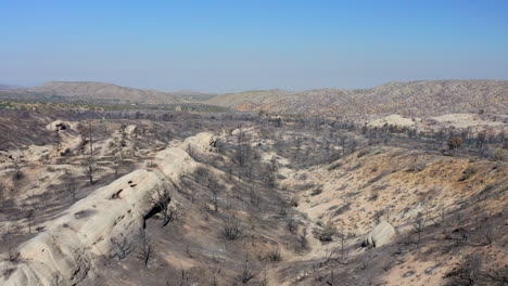 paisaje devastado por el incendio forestal bobcat del sur de california - vista aérea