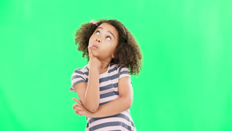 Thinking,-idea-and-green-screen-with-young-girl