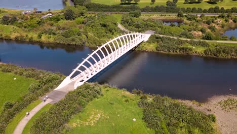 aerial view of te rewa rewa bridge across the waiwhakaiho river at summer in new plymouth, new zealand