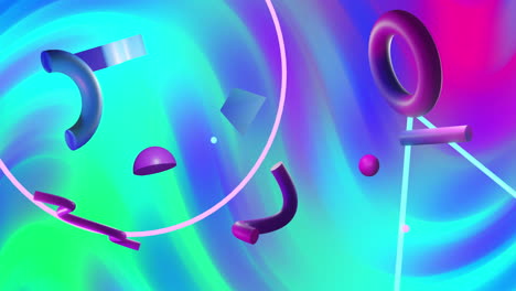 animation of abstract 3d shapes over coloured waving background