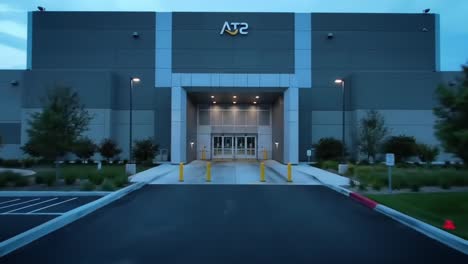 ate warehouse entrance at dusk