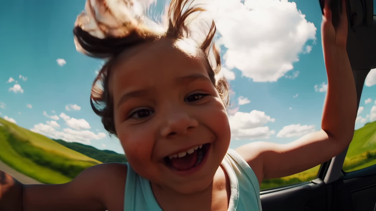 Joyful Child Enjoying a Summer Road Trip