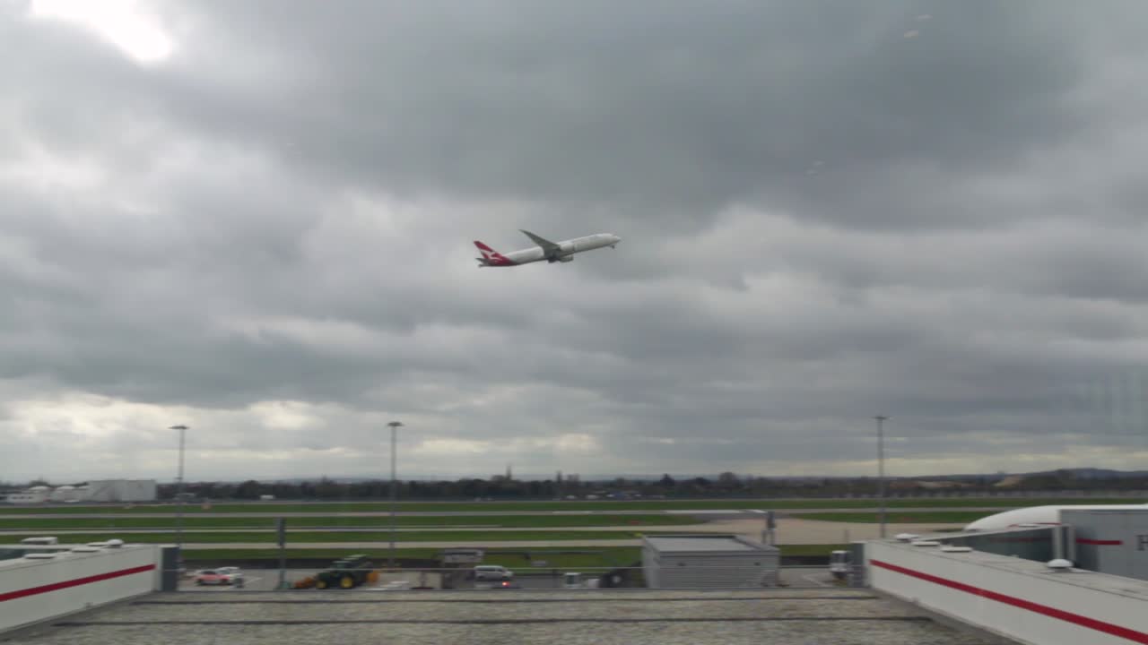 Airplane takes off from London Heathrow Airport LHR from British Airways terminal