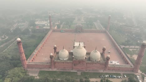 aerial badshahi mosque mughal-era congregational mosque in lahore, punjab, pakistan