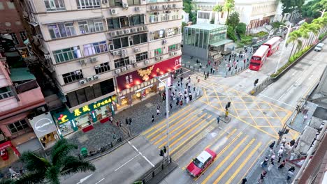 traffic and pedestrians at a bustling intersection