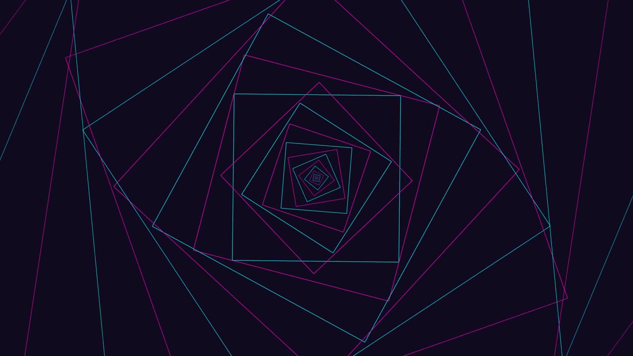Abstract Rotating Square Tunnel Animation with Neon Lines