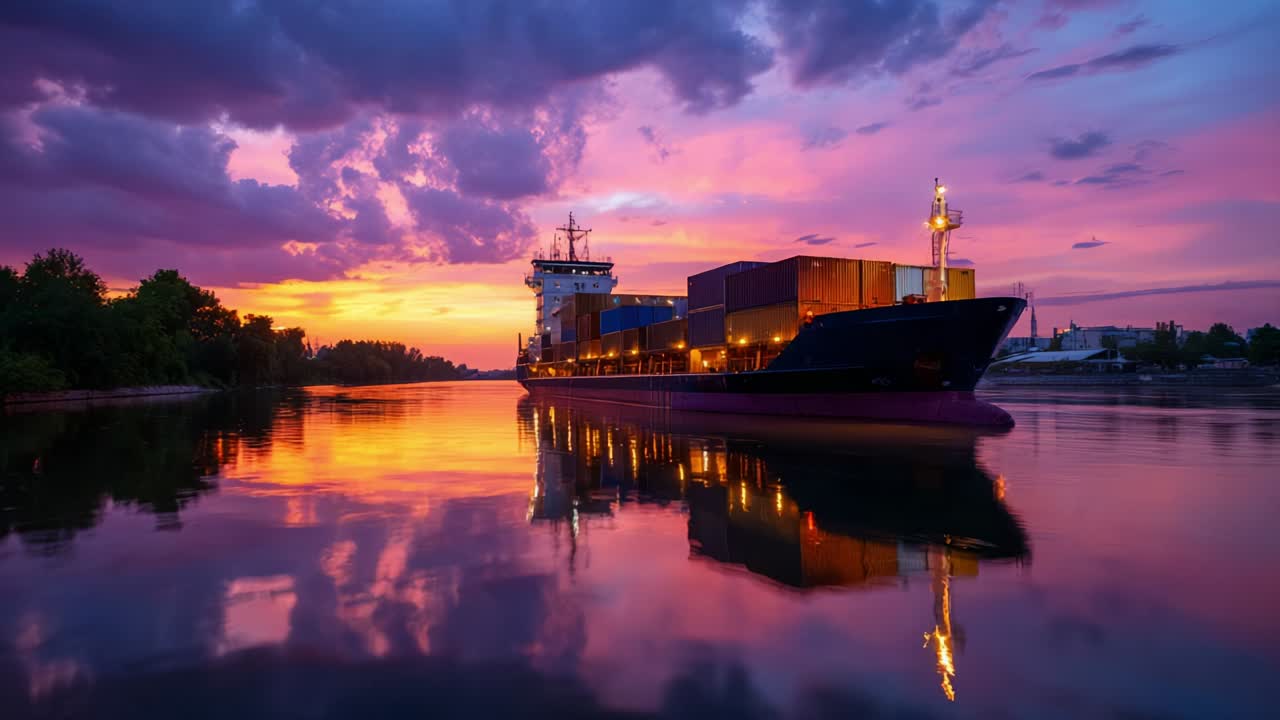 해가 지면 화물선