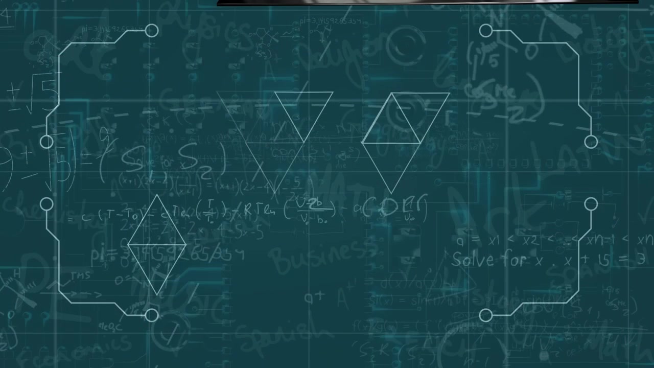 This video shows a digital animation of moving mathematical formulas over a blackboard