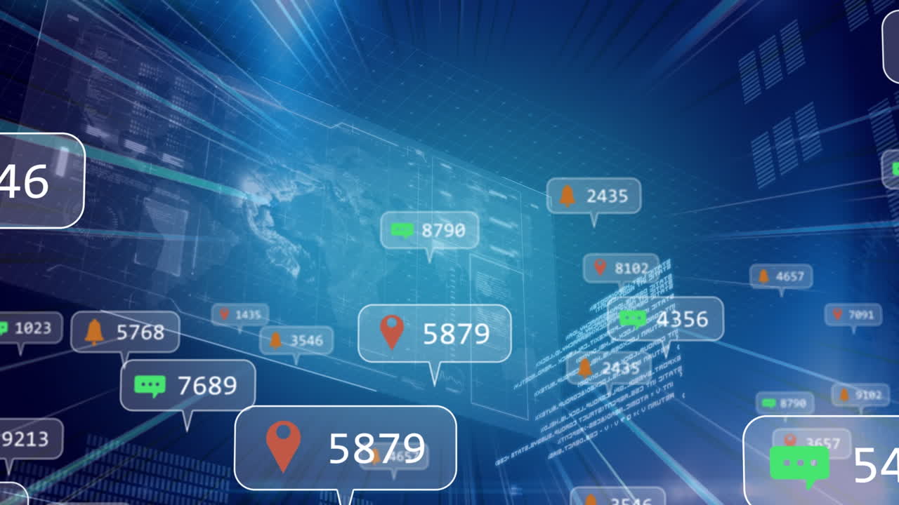 파란색 배경 위의 데이터 처리 애니메이션