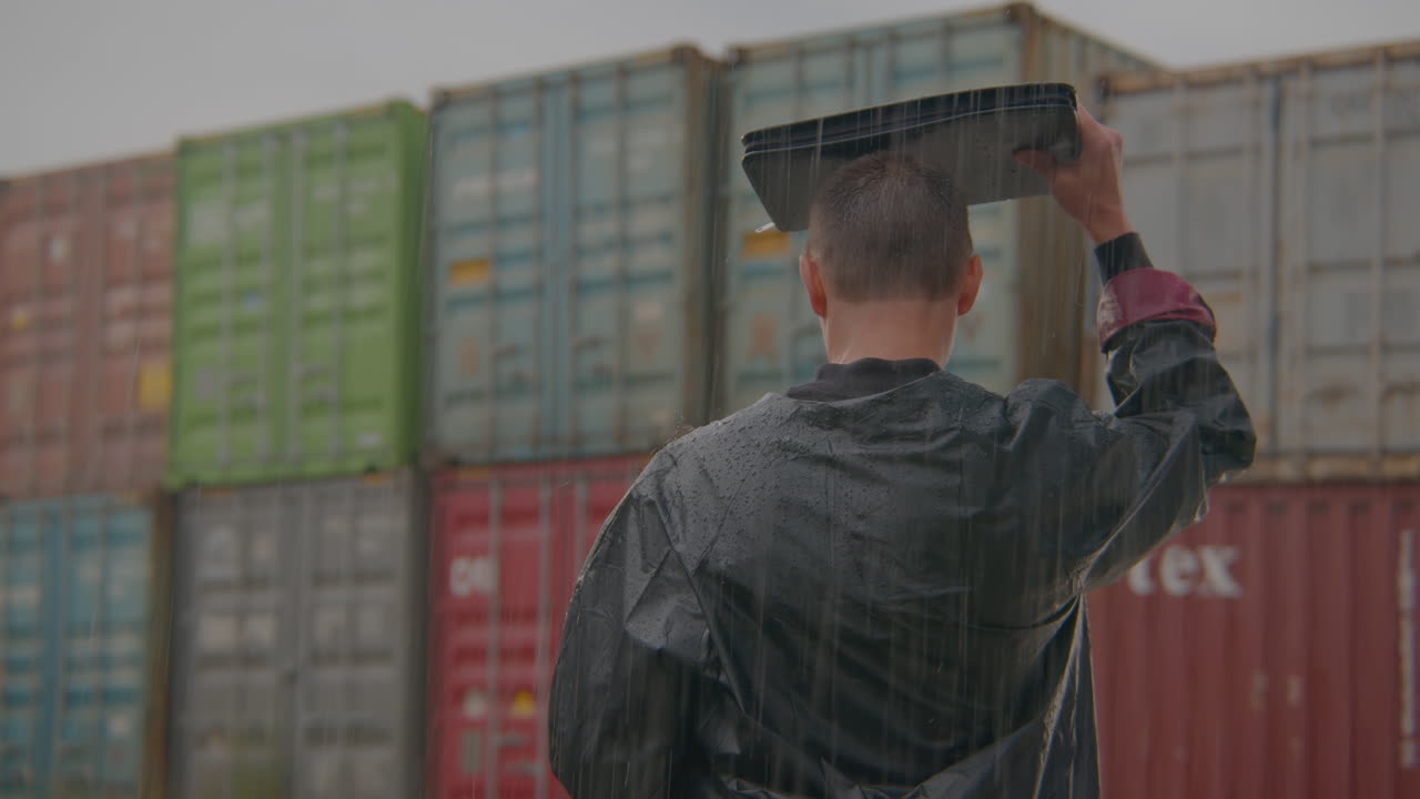 gente en la lluvia en el puerto