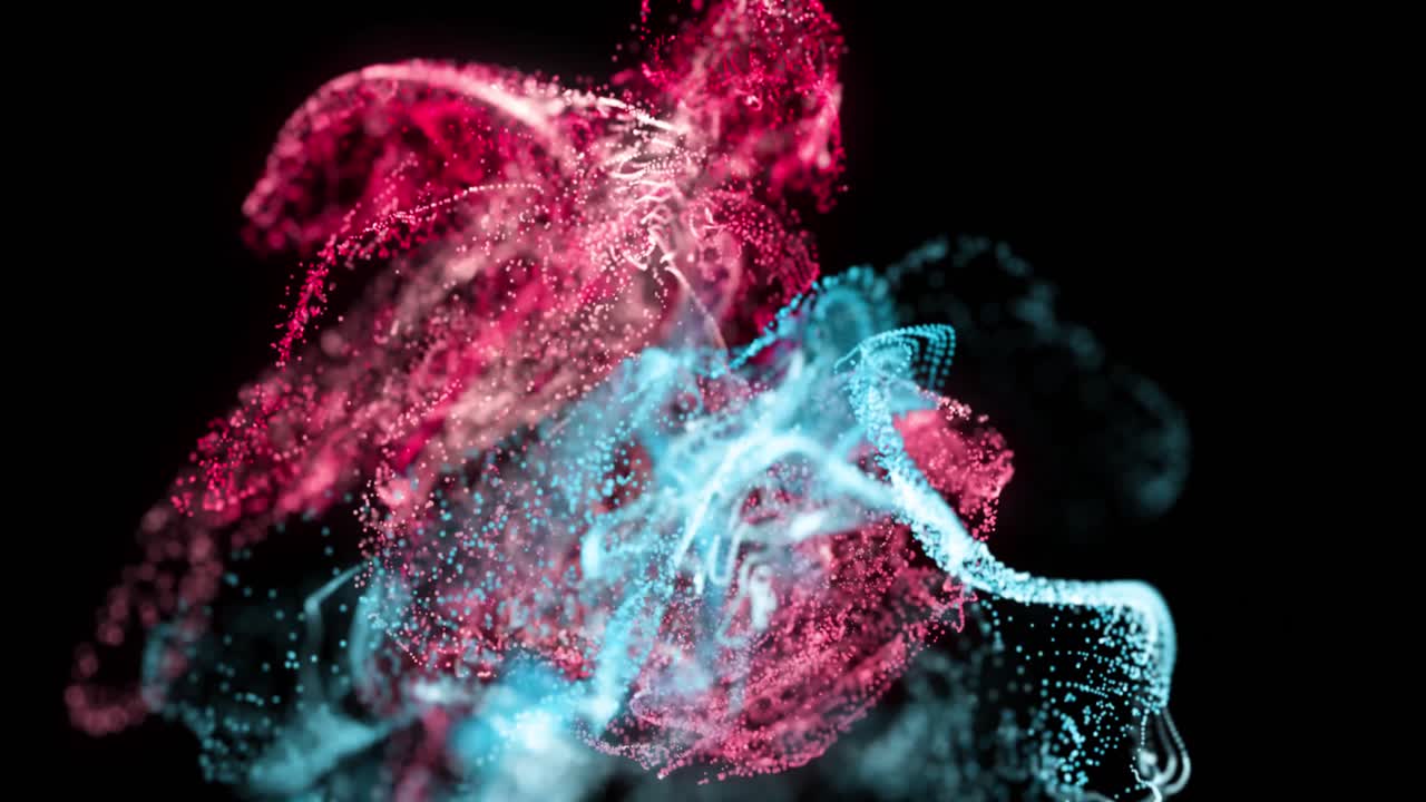 Animation of glowing dots forming dynamic waves against black background