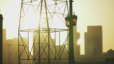 Aerial-Shot-of-the-6th-St-Bridge-in-Downtown-Los-Angeles-as-sun-is-beginning-to-set-6th-Street-Bridge