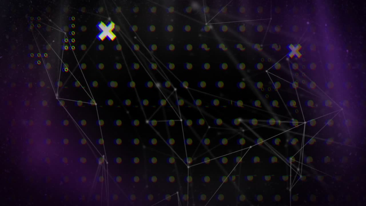 Animation of network of connections and data processing on dark background