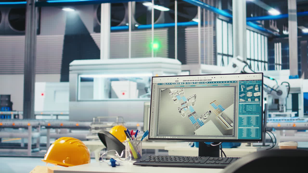 monitor di computer in impianto vuoto utilizzato per l'aggiornamento dei macchinari degli impianti solari