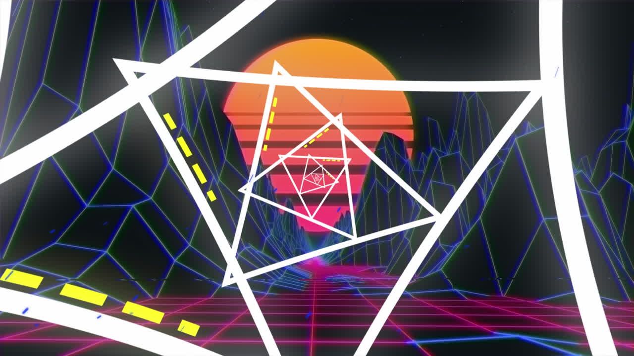 animación de formas geométricas sobre el paisaje digital