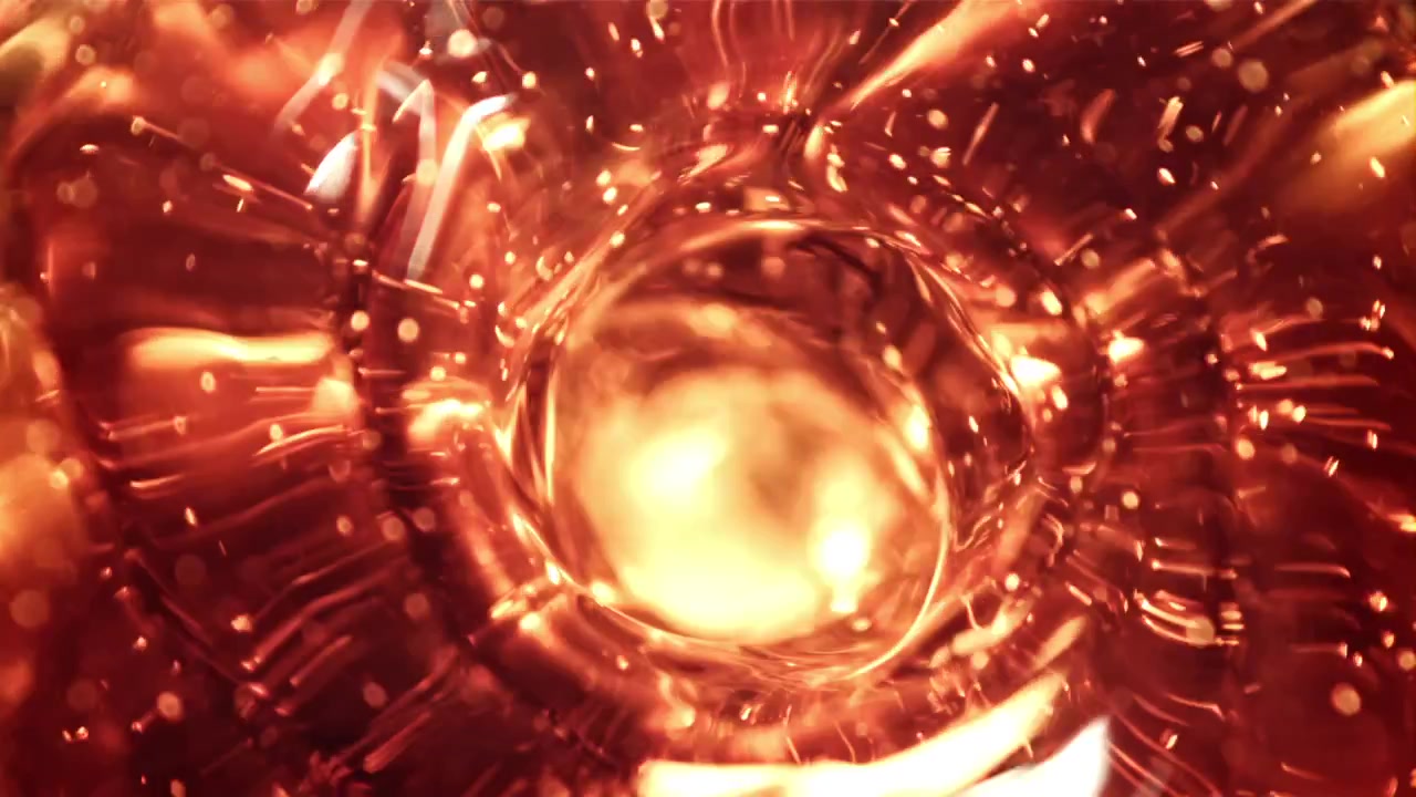 Vortice dinamico rosso e arancione con particelle scintillanti