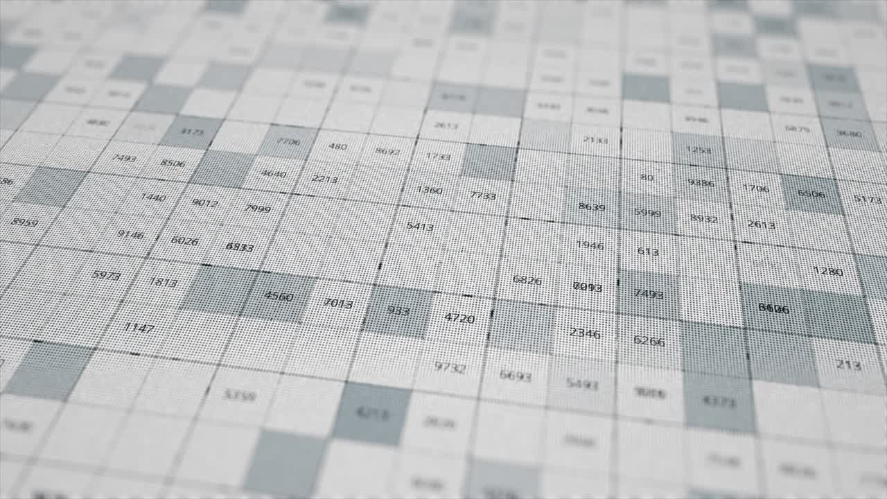 filas abstractas de cuadrados blancos y azules con números cambiantes, bucle sin costuras. animación. gráficos en movimiento con información digital, bucle sin costuras