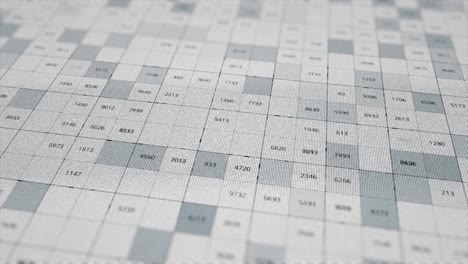 Abstract rows of white and blue squares with changing numbers, seamless loop. Animation. Motion graphics with digital information, seamless loop