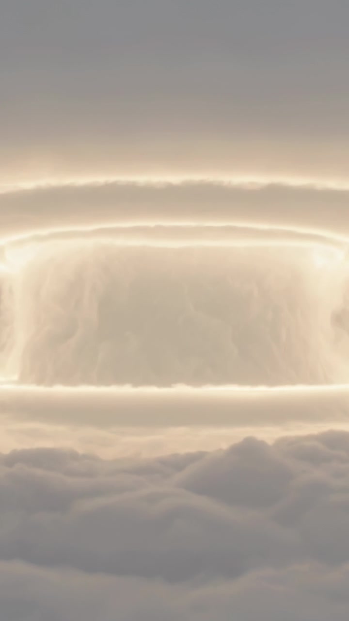 Vertical video: Shifting frames revealing pulsing halo lighting central cloud dome above cloud bank
