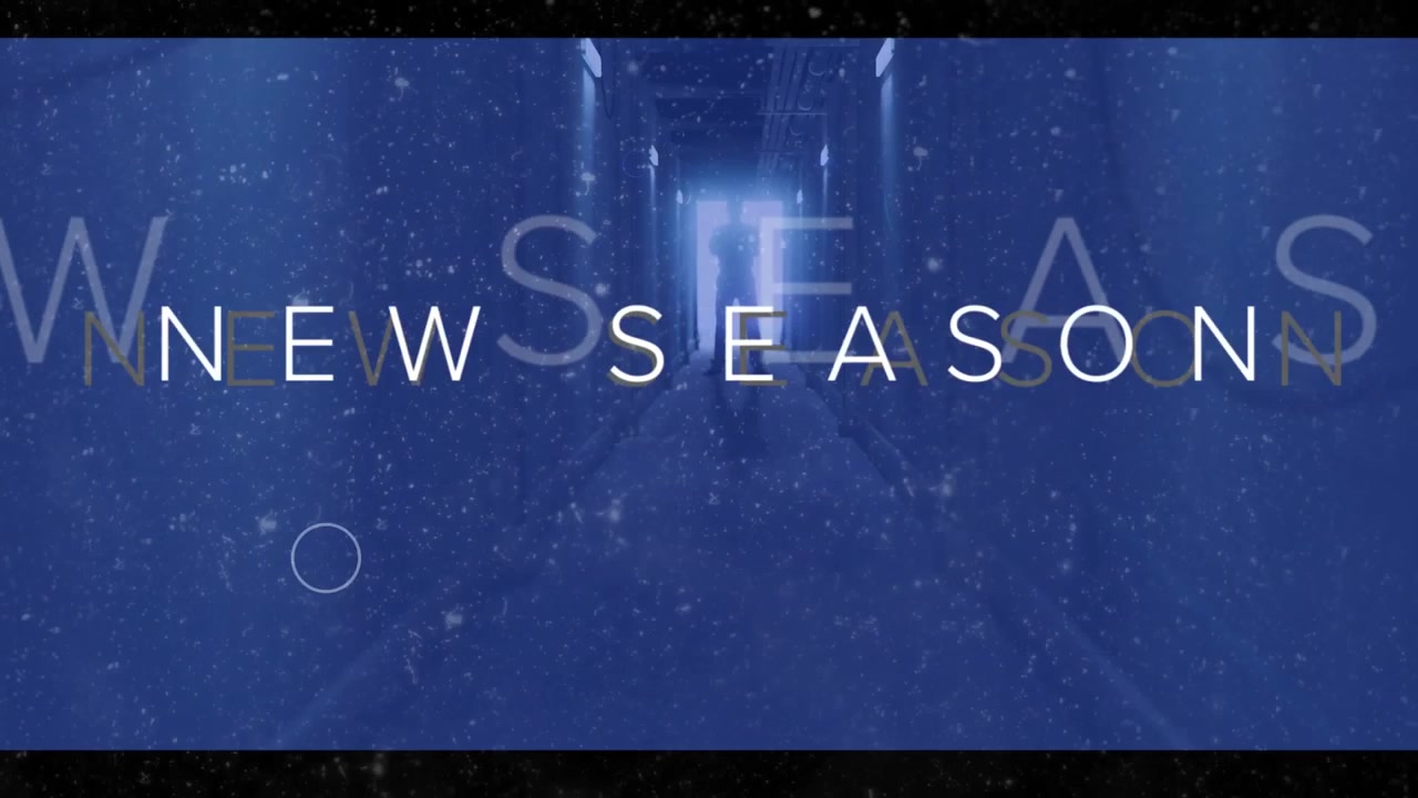 New Season Title Card with Abstract Blue Circles and Particle Effects
