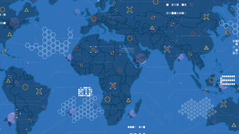 animation of digital data processing over world map