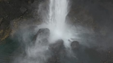 aerial drone shot in slow motion of the waterfall háifoss 122 meters