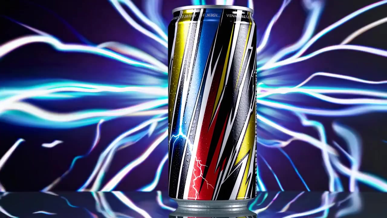 Energy Drink Can With Dynamic Electric Lightning Background