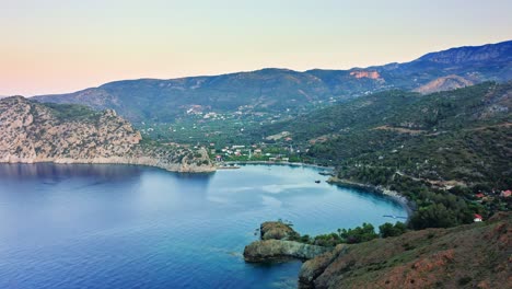 flight above hayıtbükü and kızılbük beaches at mesudiye village in the morning, aegean turkey