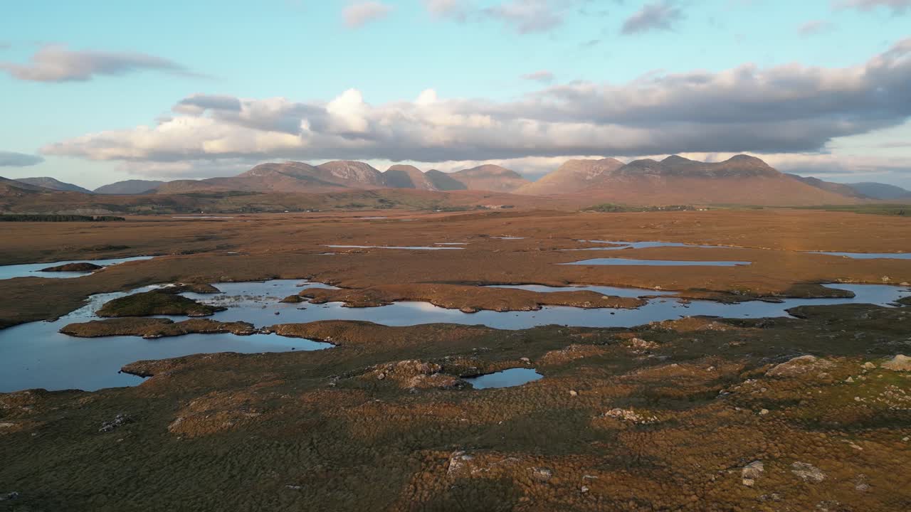 Aerial of Connemara, region of immense natural beauty in Ireland, renowned for its abundance of rushing rivers, tranquil lakes, and the unique distinction of being home to Ireland's only fjord