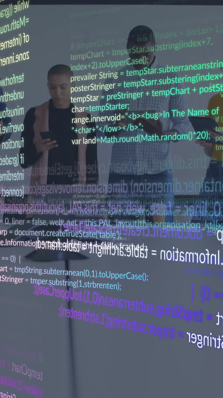 animación del procesamiento de datos sobre diversas personas de negocios