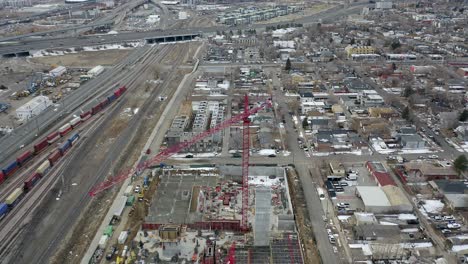 Aerial-crane-fly-over-in-the-city