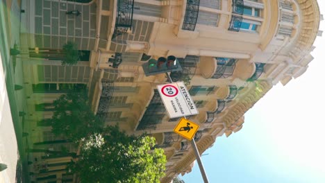 Vertical-panning-right-view-of-Arroyo-Street-in-Buenos-Aires,-Argentina-on-a-sunny-day