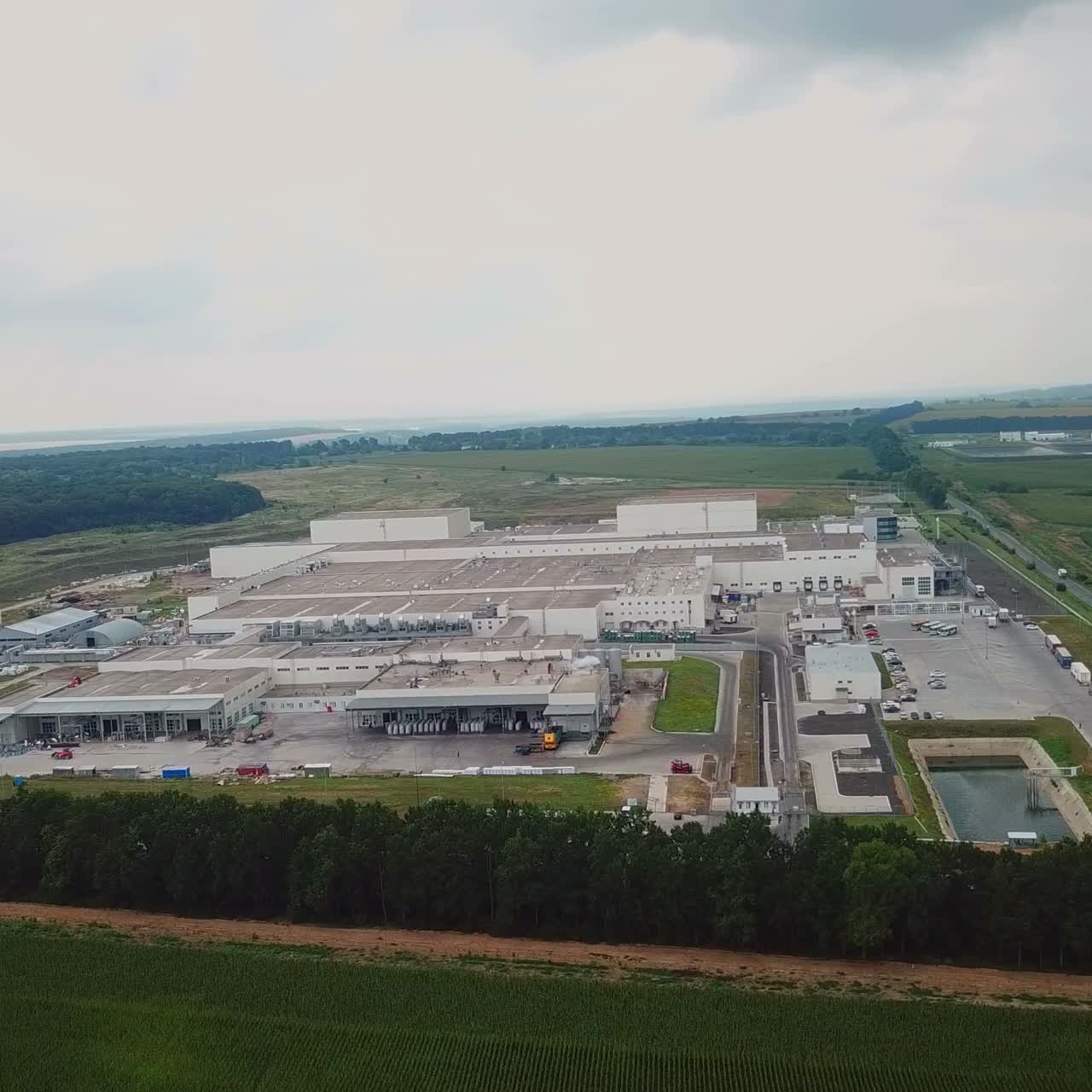 Aerial view of a large modern industrial factory