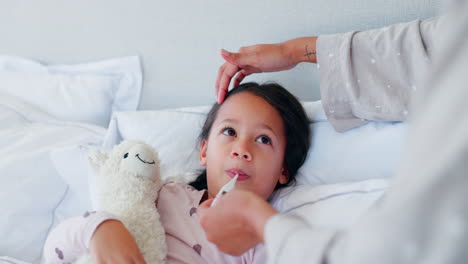 thermometer, sick and parent test child