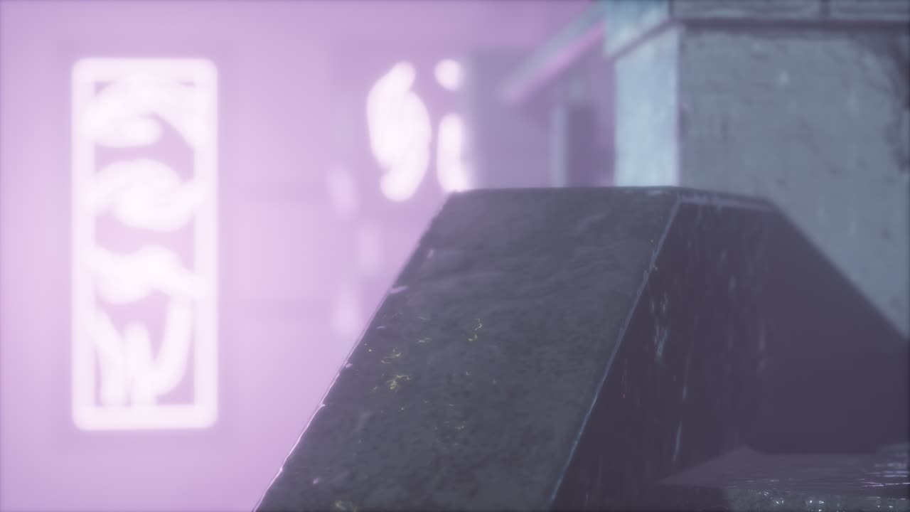 luces de neón en enfoque suave en la calle con niebla por la noche