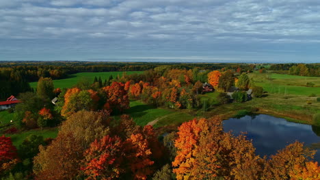 breathtaking panoramic aerial view of colorful red, orange and yellow trees