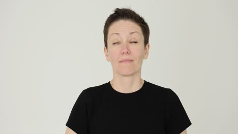 woman rolling eyes and looking up with various facial expressions