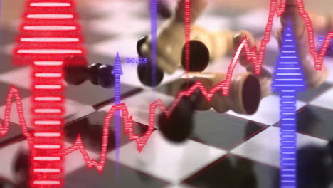 animating financial data graph over chess pieces on chessboard