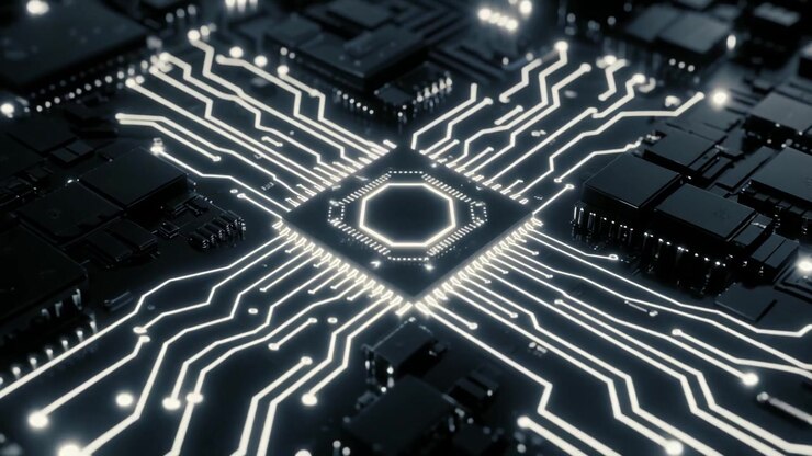 Digital processorchip med glødende dataflow på printplade