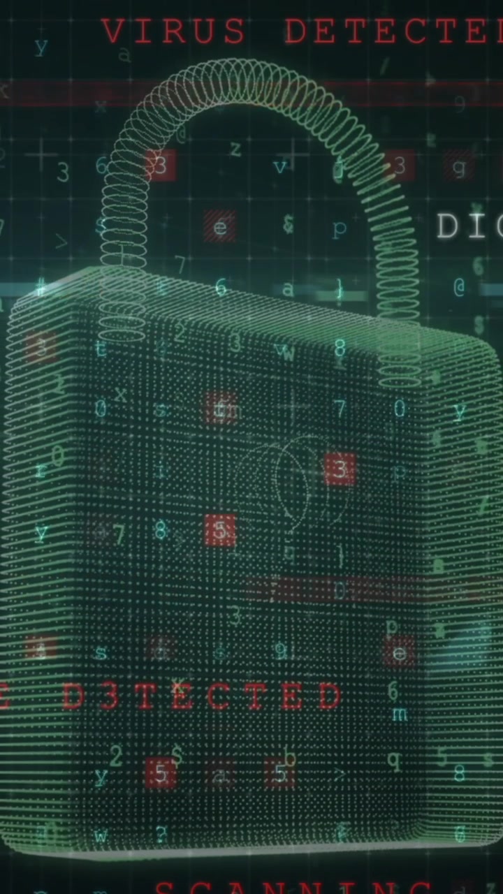 Animation of security padlock over data processing on dark background