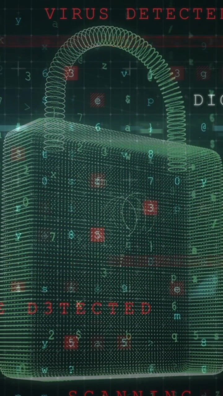 Animation of security padlock over data processing on dark background